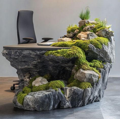 Forest Office Design, Stone Furniture Design, Moss Sculpture, Stone Arch Bridge Minneapolis, Stone Arch Bridge, Rock Floor, Aquascape Design, Moss Decor, Moss Covered