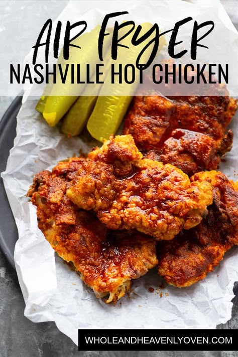 Air Fryer Nashville Hot Chicken, Nashville Fried Chicken, Fried Chicken Crispy, Nashville Hot Chicken Recipe, Hot Chicken Recipe, Hot Chicken Sandwiches, Air Fryer Fried Chicken, Air Fryer Chicken Thighs, New Air Fryer Recipes