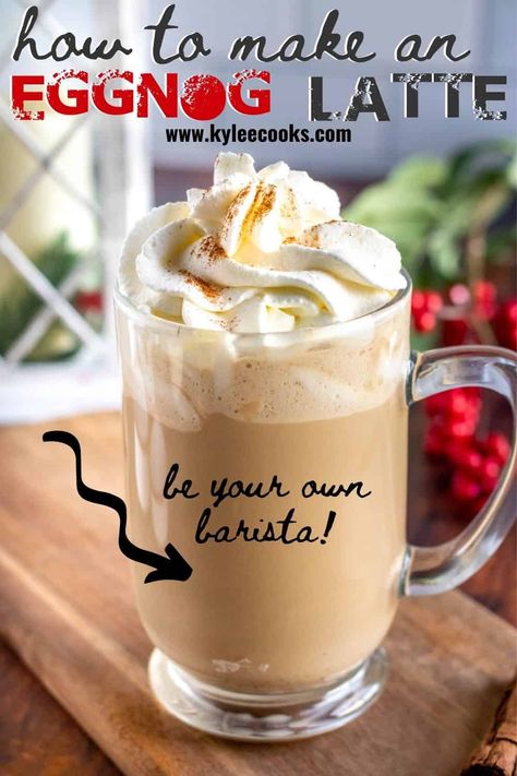 Eggnog Chai Latte, Eggnog Coffee Drinks, Eggnog Coffee Recipe, Hot Eggnog Drinks, Nespresso Christmas Drinks, Christmas Espresso Drinks, Christmas Latte Recipes, Eggnog Treats, Egg Nog Latte