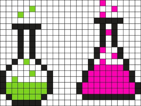 Pixel Art Potion, Green Perler Bead Pattern, Diy Kandi Bracelets, Easy Pixel Art, Fuse Bead Patterns, Kandi Patterns, Bead Sprite, Iron Beads, Pixel Art Design