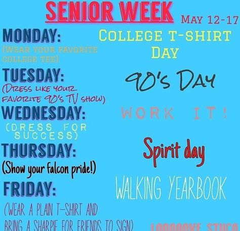 Dress Up Days For Work, Senior Week Ideas, Student Council Activities, Spirit Week Themes, Spirit Day Ideas, Pep Club, Dress Up Days, Senior Week, School Spirit Week