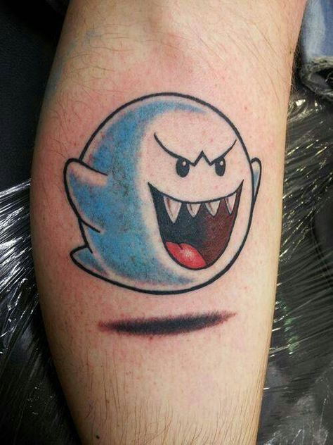 Ghost from super Mario Deadmau5 Tattoo, Chris Tattoo, Mario Tattoo, Ancient Tattoo, Ghost Tattoo, Back Of Shoulder Tattoo, Tattoo Now, Gaming Tattoo, Halloween Tattoo