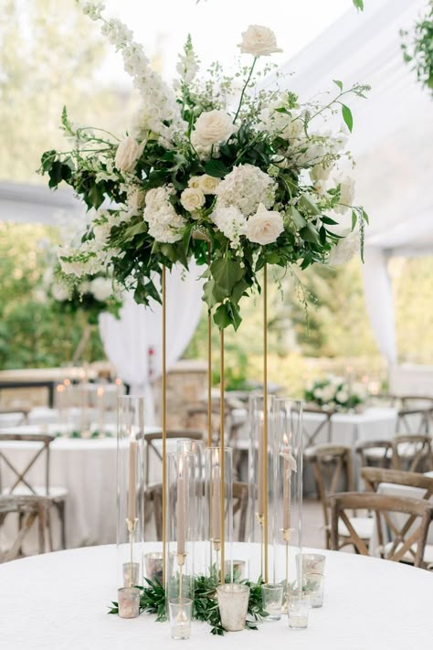 Wedding Ceremony Greenery, Ceremony Greenery, Tall Flower Centerpieces, Wedding Theme Color Schemes, Green And White Wedding, White Floral Centerpieces, Spring Wedding Color Palette, Tall Wedding Centerpieces, Wedding Reception Design