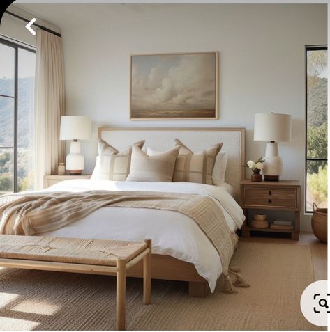 Westcoast Modern Bedroom, Classic Timeless Bedroom, Bedroom Inspo White Walls, Neutral Tan Bedroom, Beige Decor Bedroom, Bedroom With Beige Carpet, Mid 20s Bedroom, Bedroom Styles Cozy, Burnt Orange Accent Bedroom