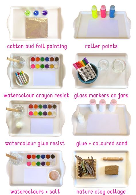 Modern Montessori Classroom, Montessori Art Activities, Montessori Trays, Montessori Kindergarten, Montessori At Home, Montessori Shelf, Art Shelf, Montessori Art, Montessori Practical Life