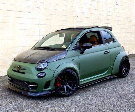 Check Out Jason’s Awesome Custom Abarth With New Matte Military Green Wrap. Loving This Color Combo! Follow @doadea 🏁 . . #abarth… Fiat 500 S, Fiat 500 Sport, Fiat 500 Vintage, Fiat 500 Abarth, Abarth 595, Fiat 126, Suzuki Swift Sport, 500 Abarth, Fiat Cars