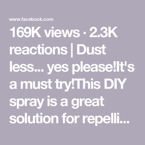 169K views · 2.3K reactions | Dust less... yes please!It's a must try!This DIY spray is a great solution for repelling dust longer and keeping tiny particles from floating into the air. Here's the ingredients if you missed them ?       2 Cups Water1/4 cup Isopropyl Alcohol (better than vinegar, in my opinion)2 TBSP - Fractionated Coconut Oil3 drops dish soapapprox. 10 drops peppermint essential or your choice. BONUS with the peppermint...it helps repel pests 🐜🪲🐜🕷️ | A Life Better Organized Clean Cleaning, Diy Sprays, Isopropyl Alcohol, Cleaners Homemade, Fractionated Coconut Oil, In My Opinion, Diy Cleaning Products, Yes Please, Cleaning Solutions