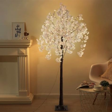 Cherry Blossom Tree Light, 6ft Lighted Trees for Decoration Inside, 450 LED Lights Cherry Blossom Tree Artificial, Lighted Cherry Blossom Tree for Home Patio Party Festival Christmas Decor Warm White Lighted Trees, Artificial Cherry Blossom Tree, Fiber Optic Christmas Tree, Tree Artificial, Warm White Led Lights, Patio Party, Tree Light, Led Fairy Lights, Blossom Tree