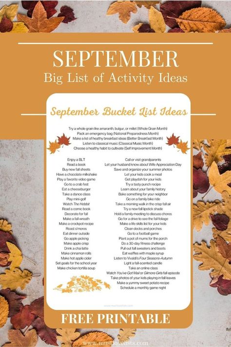 October Bucket List Ideas, September Bucket List, Autumn Potpourri, Personal Bucket List, 30 Bucket List, October Bucket List, Month Checklist, Family Notebook, Wife Appreciation Day