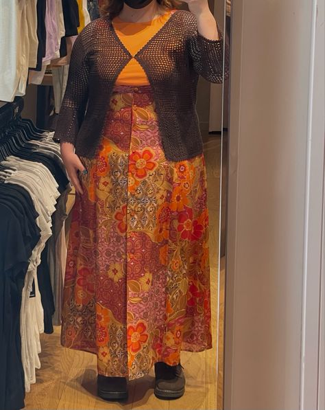 Earthy 70s Aesthetic, Spiritual Outfits Plus Size, Plus Size 70s Fashion Retro Vintage, Stevie Nicks Outfits Inspiration Plus Size, 70s Style Plus Size, Crochet Dress Plus Size, 70s Outfit Plus Size, Mid Size Hippie Fashion, 70s Inspired Fashion Plus Size