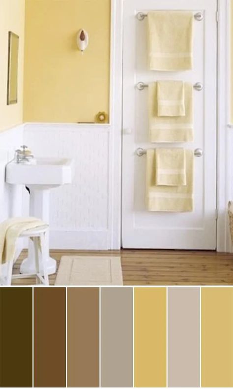 Paint Bathroom, Yellow Bathroom Decor, Bathtub Surround, All White Bathroom, Small Bathroom Colors, Yellow Bathroom, Bathroom Color Schemes, Bathroom Themes, Decor Baie