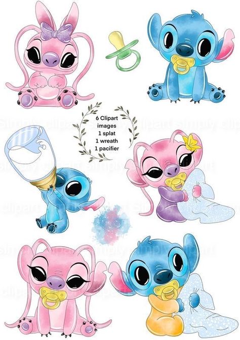 Baby Shower Stitch, Stitch Bebe, Stitch Y Angel, Disney Characters Stitch, Stitch Clipart, Disney Stitch Tattoo, Baby Stitch, Angel Baby Shower, Stitch Tattoo