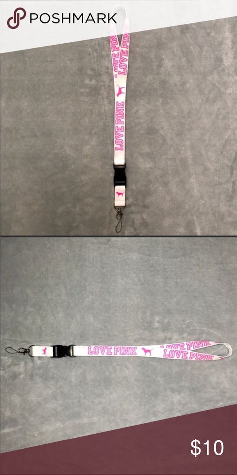 🔥SALE🔥VS PINK Lanyard- White with Pink Graphics VS PINK Lanyard- White with pink 'LOVE PINK' & dog. Has detachable keyring and loop for phone! Unclip the keyring for easy access to keys!!                                                               ➖Total length- 21"                                                        ➖Length without clip release- 15"                                               ➖Width- 1" PINK Victoria's Secret Accessories Key & Card Holders Victoria Secret Lanyard, Pink Graphics, Pink Lanyard, Pink Dog, Pink Love, Key Card Holder, Card Holders, Vs Pink, Victoria's Secret Pink