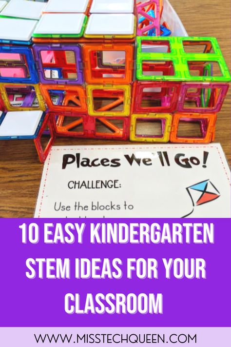 Are you looking for fun, hands-on ways to incorporate STEM into your kindergarten classroom? I got you covered! In this blog, I highlight 10 super easy kindergarten STEM activities your students will love! Some of the activities included are using Lego blocks, kindergarten STEM for the holidays, building a birdhouse, measuring challenges, and much more! These are perfect ideas for introducing the world of STEM to your kindergarten students in a fun and simple way! #MissTechQueen Simple Stem Activities For Kindergarten, Playground Stem Activities, Steam Challenges Kindergarten, Stem Games For Kindergarten, Steam Projects For Kindergarten, Tk Stem Activities, Stem Grade 1, Kindergarten Makerspace Ideas, Stem Challenges For Kindergarten