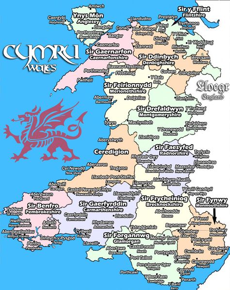 Map o Gymru - Map of Wales Welsh Quotes, Welsh Sayings, Learn Welsh, Welsh Culture, Wales Map, Welsh Words, Welsh Language, Ancestry Family Tree, Celtic Heritage