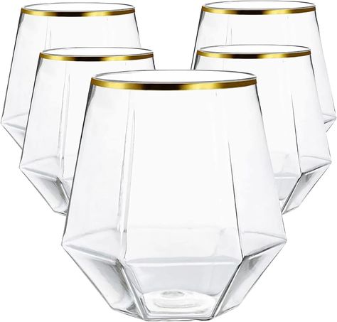 PRICES MAY VARY. Set of 24 Fancy Cute Unique Shape Wine Cocktail Disposable Cups Unbreakable and durable: Crafted with high-quality plastic, these stemless wine glasses are designed to withstand the demands of any occasion without the risk of shattering, providing worry-free entertaining indoors or outdoors. Generous 12-ounce capacity: Each wine glass offers ample space to savor and enjoy your favorite wine or champagne, allowing you to indulge in your beverage of choice without frequent refills Diamond Unbreakable, Plastic Wine Glasses, Wine Connoisseur, Plastic Glasses, Carbonated Drinks, Whiskey Glasses, Wine Cocktails, Disposable Cups, Stemless Wine Glasses