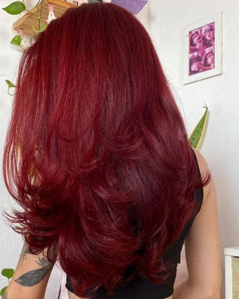 Fierce Flame: Red Dye Hairstyles That Make a Statement Full Red Hair Color, Deep Vibrant Red Hair, Mid Red Hair, Multiple Color Hair, Rich Red Hair Color, Cool Tone Red Hair, All Red Hair, Red Hair With Layers, Cool Red Hair