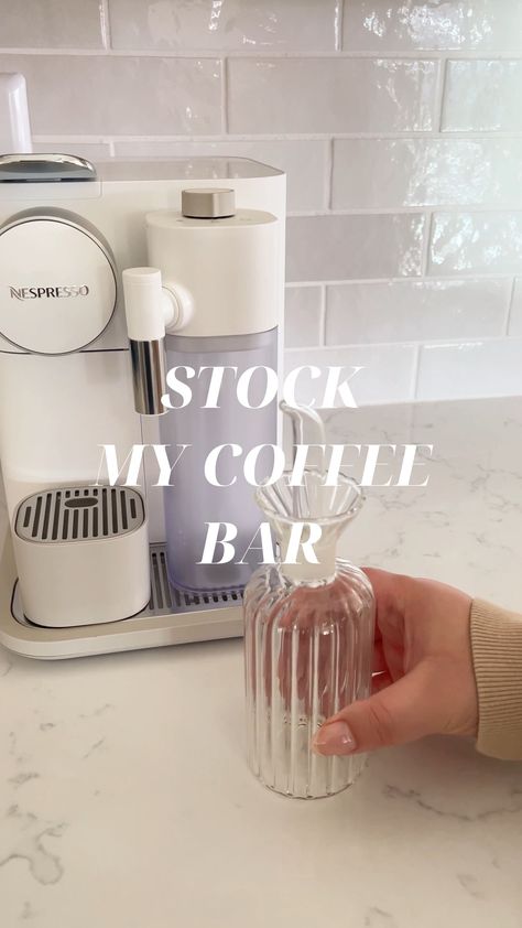 Stock My Coffee Bar | Teresa Caruso - home coffee bar, espresso machine, kitchen ideas, home organization, morning coffee Nespresso Coffee Bar, Espresso Machine Kitchen, Teresa Caruso, Coffee Organization, Nespresso Coffee, Nespresso Machine, Kitchen Clutter, Home Coffee Bar, Espresso Bar