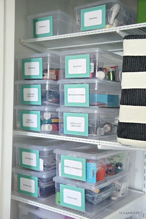 Hi Sugarplum | Organized Craft Closet Uppfostra Barn, Craft Room Closet, Craft Closet Organization, Minimalist Organization, Craft Closet, Organization Closet, Dream Craft Room, Scrapbook Room, Ideas Craft