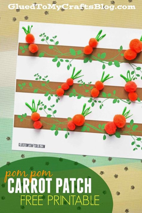 #gluedtomycrafts Paper & Pom Pom Carrot Patch Craft For Kids To Make This Spring - Free Printable Included! Storytelling Preschool, Pumpkin Patch Craft, Pumpkin Patch Kids, Rug Rats, Easter Food Crafts, Kid Diy, Preschool Spring, Carrot Patch, Paper Pom Pom