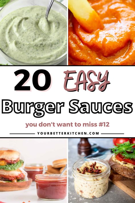 Dive into the flavorful world of our top 20 easy burger sauces! From the tangy delight of Carolina Gold BBQ sauce to the unexpected enthusiasm of Dr Pepper BBQ sauce, we have something for every palate. But wait till you get to sauce #12, it's a game changer! Ignite your taste buds, amplify your grilling skills and turn your basic burger into a gourmet delight. Follow us for more tantalizing recipes and secrets! Hamburger Condiments Ideas, Shut Your Mouth Sauce, Burgers Sauce Recipe, Sauce For Burgers Recipe, Burger Sauces Ideas, Sauce For Burgers Hamburgers, Sauces For Hamburgers, Bacon Sauce Recipes, In Out Burger Sauce