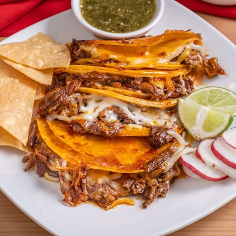 Quesabirria Tacos Recipe, Barrio Tacos, Quesabirria Tacos, Slow Cooked Meat, Beef Cheeks, Clam Recipes, Soft Tacos, Beef Chuck Roast, Taco Recipes