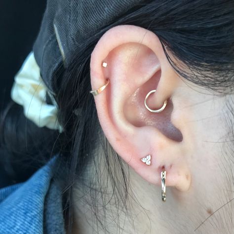 Double helix daith lobes 14k gold gold filled 10k gold Double Helix And Daith, Double Helix Piercing Ideas, Double Helix Piercings, Helix Piercing Stud, Double Helix Piercing, Double Cartilage, Ear Piercings Helix, Curated Ear, Piercing Inspo