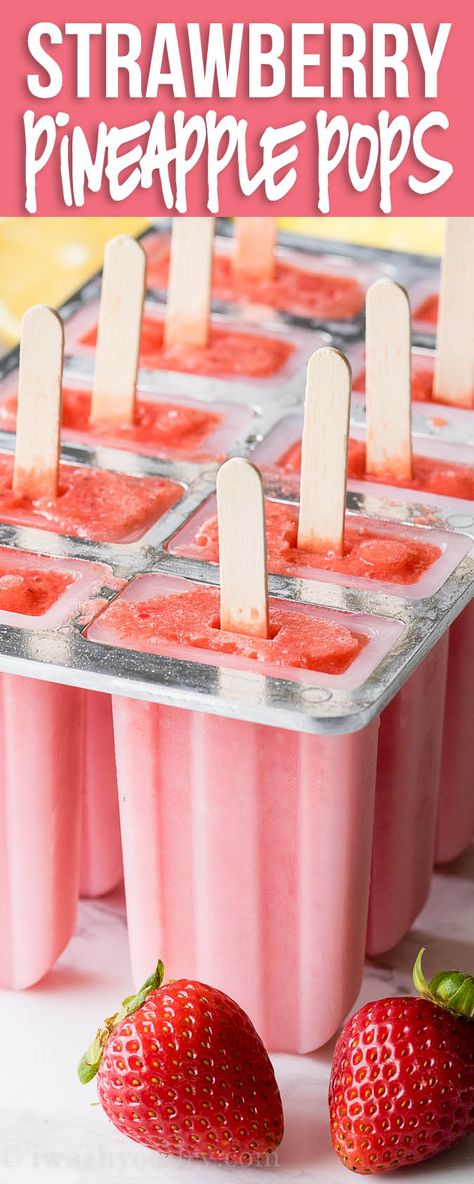 These cool and refreshing Strawberry Pineapple Popsicles are and easy treat you can feel good about enjoying! Strawberry Pineapple Popsicles, Pineapple Popsicles, Healthy Popsicle Recipes, Fruity Dessert, Popsicles Recipe, Healthy Popsicles, Fruit Popsicles, Ice Cream Pops, Easy Treat