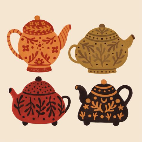 Tea Pot Painting, Teapot Painting, Cute Teapot Drawing, Color Me Mine Teapot, Teapot Illustration, Simple Teapot Drawing, Tea Kettle Painting, Tea Kettle Illustration, Teapot House Illustration