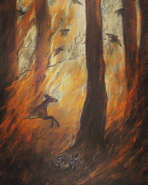 Forest Burning Drawing, Burning Forest Drawing, Forest Fire Art, Van Gogh Flower Paintings, Ride Drawing, Forest Drawing, Wood Illustration, Fire Drawing, Fire Painting