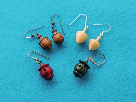 Wood Turned Earrings, Small Lathe, Wood Jewelery, Auction Projects, Wood Turning Lathe, Wood Crafting Tools, Turning Projects, Wooden Words, Lathe Projects