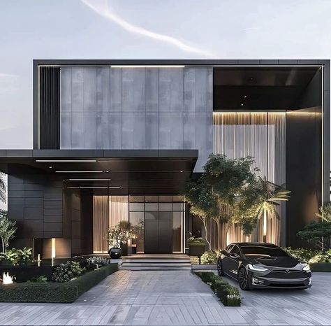 Black Luxury House Exterior, Luxury House Elevation, Black Luxury House, Interior Mansion, Linkedin Design, Vernacular Design, Dark Modern House, Modern Luxury House, Furniture Store Design