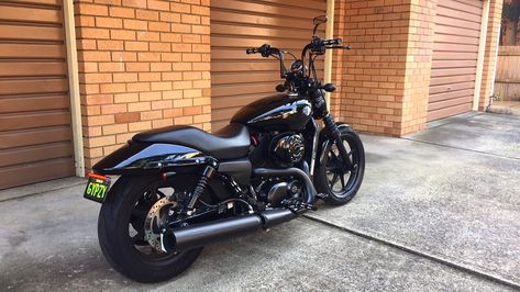 Harley Davidson Street 500 #street500 #screamingeagle #harleydavidson #harley #custom #australia #customstreet #750 #harleystreet500 #harleystreet750 #friscobars #slammed #allblack Street 500 Custom, Street 750 Custom, Harley Street 750, Harley Davidson Street 500, Street 500, Street 750, Audi Interior, Harley Davidson Bike, Softail Deluxe