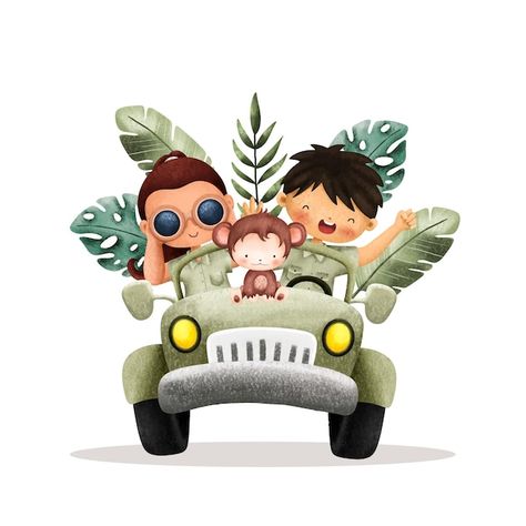 Safari Jeep, Safari Kids, Elementary Schools, Premium Vector, Banners, Graphic Resources, Jeep