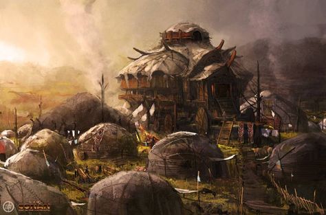 Hyrkanian Campsite concept art from the video game Age of Conan: Unchained by Ville-Valtteri Kinnunen Age Of Conan, Forest Camp, Fantasy Town, Concept Art World, Rpg Map, Fantasy City, Fantasy Setting, Fantasy Places, Camping Art