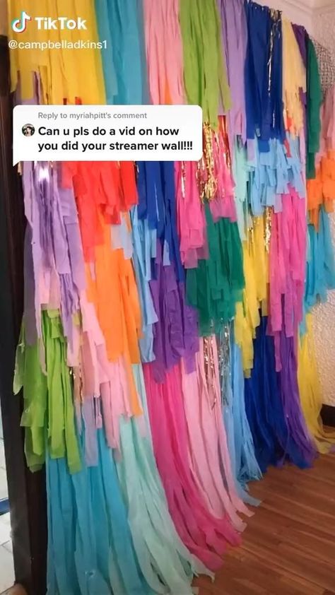 Fiesta Fringe Backdrop Diy, Make Your Own Photo Backdrop, Coachella Theme Backdrop, Photo Wall Collage Backdrop, Colorful Fringe Backdrop, Steamer Backdrop Diy, Bright Party Decorations, How To Decorate Inside A Party Tent, Cool Backdrop Ideas