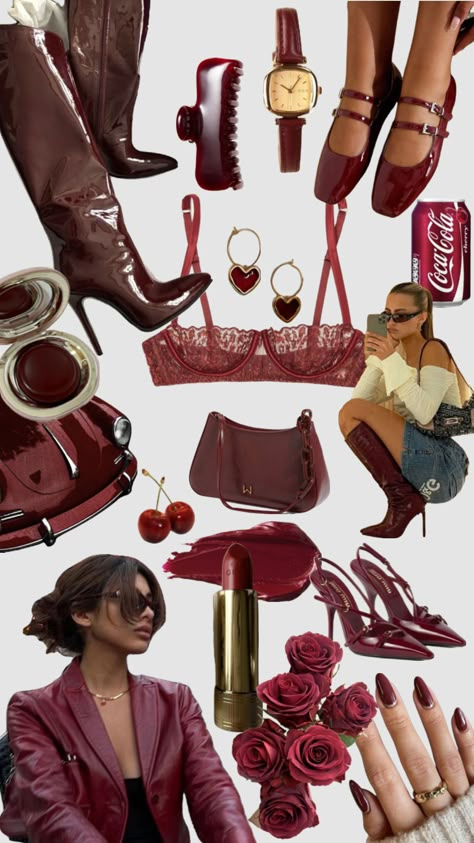 Burgundy fall #burgundy #maroon #darkred #red #purse #fashion #fyp #beauty #inspo #outfit #heels #boots #fall #fallaesthetic #fallfashion #coke #cherry #lipgloss #makeup #car #goals #outfitgoals #outfitinspo Coke Cherry, Cherry Lipgloss, Red Purse Outfit, Burgundy Boots Outfit, Dark Red Boots, Red Heels Outfit, Red Boots Outfit, Classy Vintage Outfits, Maroon Aesthetic