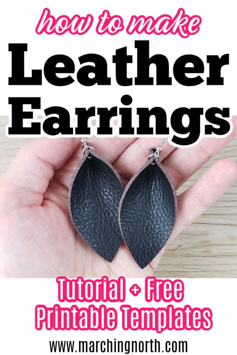 Learn how to make 3 types of trendy leather earrings (including the pinched petal Joanna Gaines made famous) in this quick and easy tutorial! Plus, I included a free printable PDF template! This tutorial includes teardrop, pinched petal, and bar-shaped DIY leather earrings. NO CRICUT MAKER REQUIRED!! #diyleatherearrings #leatherearrings #diyleather #diyearrings #leatherworking #tutorial Leather Earing Templates Free, Faux Leather Earrings Template Free Printable, Faux Leather Earrings Template Free, Leather Earrings Template, Make Leather Earrings, Leather Earrings Diy, Earrings Cricut, Cricut Leather, Earrings Template