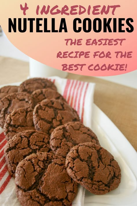 Cookie Recipes Nutella, Nutella Cookies 3 Ingredients, Nutella Recipes Snacks, Easy Nutella Cookies, Midnight Snack Ideas, Nutella Treats, Easiest Dessert Recipes, Nutella Dessert Recipes, Easy Nutella Brownies