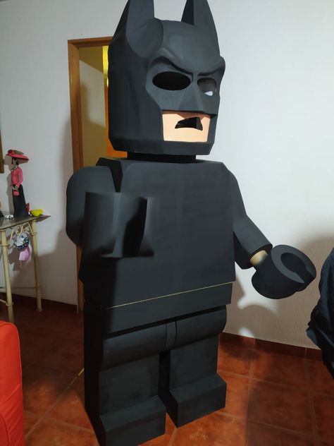 Lego Batman Costume, Lego Deadpool, Princess Jasmine Birthday Party, Cardboard Costume, Lego Halloween, Homecoming Parade, Batman Costume, Recycled Dress, Clever Halloween Costumes