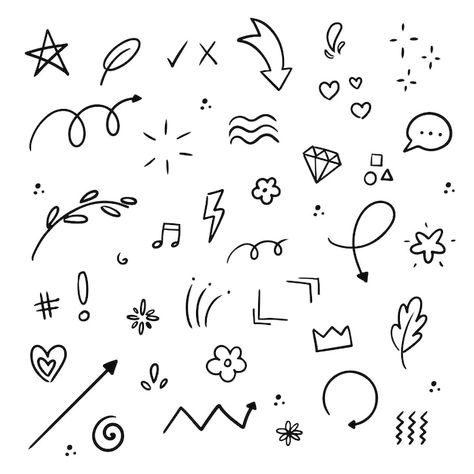 Cute Doodle For Notes, Mini Doodles Cute, Scrapbook Filler Doodles, Easy Doodles To Draw On Yourself, Cute Doodles Notes, Doodle For Scrapbook, Cute Doodles For Letters, Drawing Symbols Doodles, Page Fillers Doodle Easy