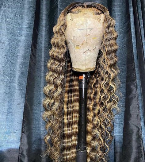 Lace Front Hairstyles Crimps, Crimps On Lace Wig, Brown Wig With Crimps, Blonde Crimped Wig, Honey Blonde Crimped Wig, Crimped Waves, Black Hair 90s, Straight Hair Bundles, Black Hair Extensions