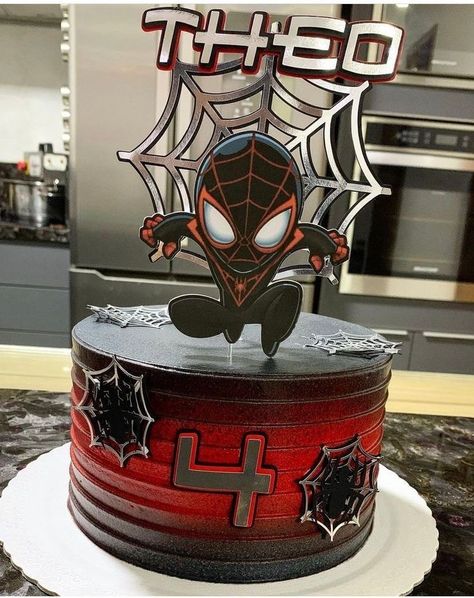 Black Spiderman Cake, Miles Morales Birthday Cake, Miles Morales Cake, Deadpool Cake, Black Spiderman, Spiderman Cake, Spiderman Birthday, Miles Morales, 4th Birthday Parties