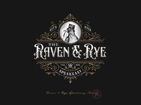 Speakeasy Logo, Ornamental Typography, Classy Logos, Bar And Lounge, Raven Logo, Speakeasy Bar, Single Malt Whiskey, Water Branding, Bar Logo