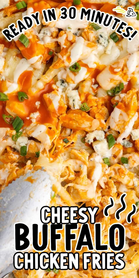 Buffalo Chicken Cheese Fries, Loaded Buffalo Fries, Buffalo Chicken Waffle Fries, Buffalo Chicken Loaded Fries, Spicy Chicken Fries, Loaded Buffalo Chicken Fries, Buffalo Chicken Poutine, Chicken And Fries Recipe, Loaded Chicken Fries