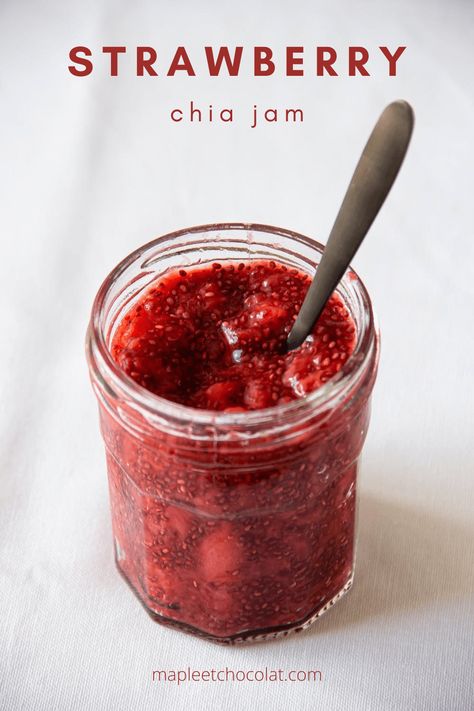 This easy strawberry chia jam is refined sugar free, dairy free, vegan and of course, delicious! It is perfect on toast, pancakes, waffles or even yogurt! #refinedsugarfree #recipe #vegan #homemade #healthyjam #chiajam Sugar Free Strawberry Jam, Strawberry Chia Jam, Chia Jam, Strawberry Jelly, Yogurt And Granola, Chocolate Chip Pancakes, Vegan Sugar, Strawberry Syrup, Vegan Nutrition