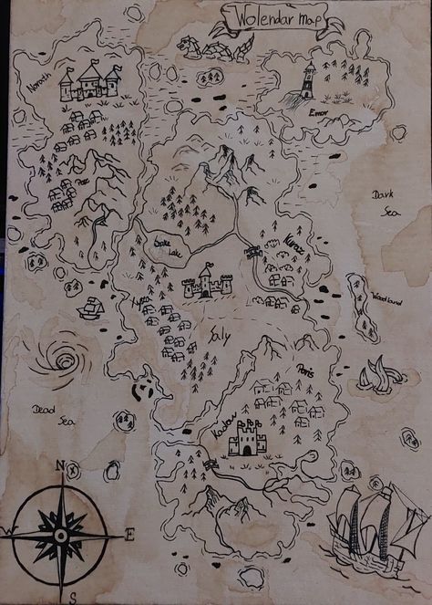 Map Drawing Inktober, Map Name Ideas, Diy Map Drawing, Fairytale Map Drawing, Fantasy Map Drawing Ideas Castle, Fairy Map Drawing, Cute Map Drawing, Imaginary Maps Drawings, Old Map Drawing