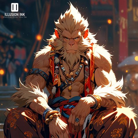 300 Anime Style Monkey King Character Reference | 8K,  on ArtStation at https://www.artstation.com/artwork/eRaqN6 Monkey People Art, Monkey King Character Design, How To Draw Monkey, Monkey King Anime, Monkey King Fanart, Monkey Character Design, Monkey Reference, Tiger Character, Monkey Character