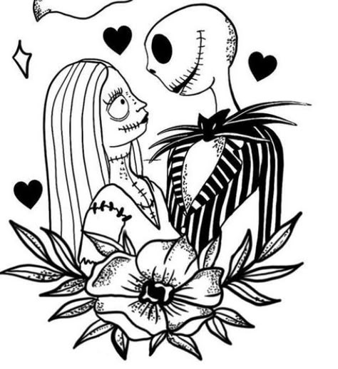 Jack And Sally Nightmare Before Christmas, Sally And Jack Drawing, Jack And Sally Flash Tattoo, Jack And Sally Tattoo Design, Simple Jack And Sally Tattoo, Jack And Sally Tattoo Stencil, Jack And Sally Tarot Card Tattoo, Jack And Sally Tattoo Outline, Jack And Sally Coloring Pages