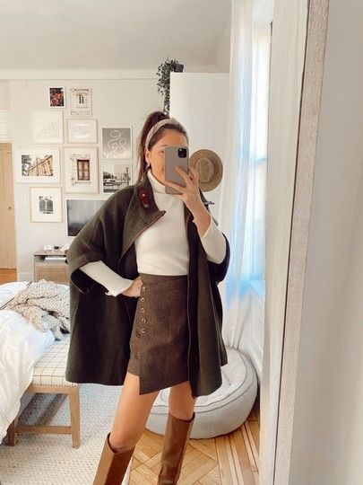 fall over coat, fall poncho, fall cape, wool mini skirt, checkered mini skirt, ribbed turtleneck, over the knee boots, croc shoulder bag, women's fashion , women's style | @prettyinthepines | LIKEtoKNOW.it Wool Mini Skirt Outfit, Fall Capes, Pretty In The Pines, Checkered Mini Skirt, Fall Poncho, Closet Wishlist, Over Coat, The Pines, Personal Style Inspiration